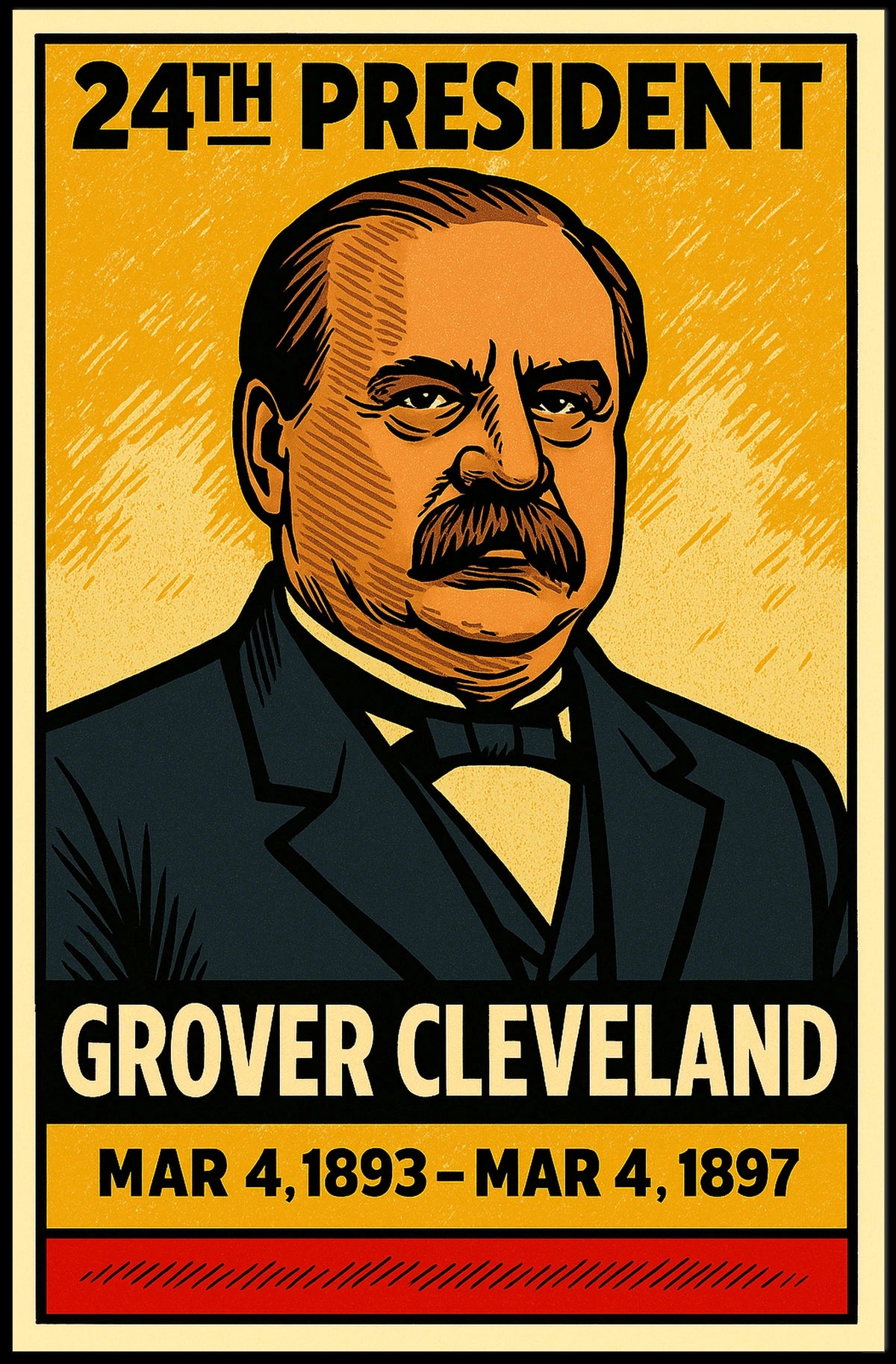 Grover Cleveland 24th President of the United States Inked Comic Style Poster