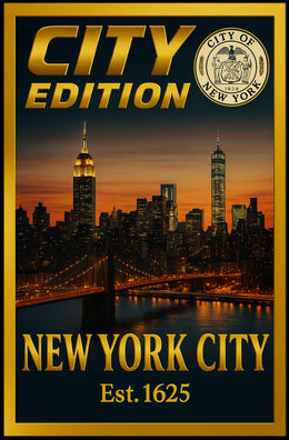 New York City Skyline Sunset Poster Vintage Wall Art