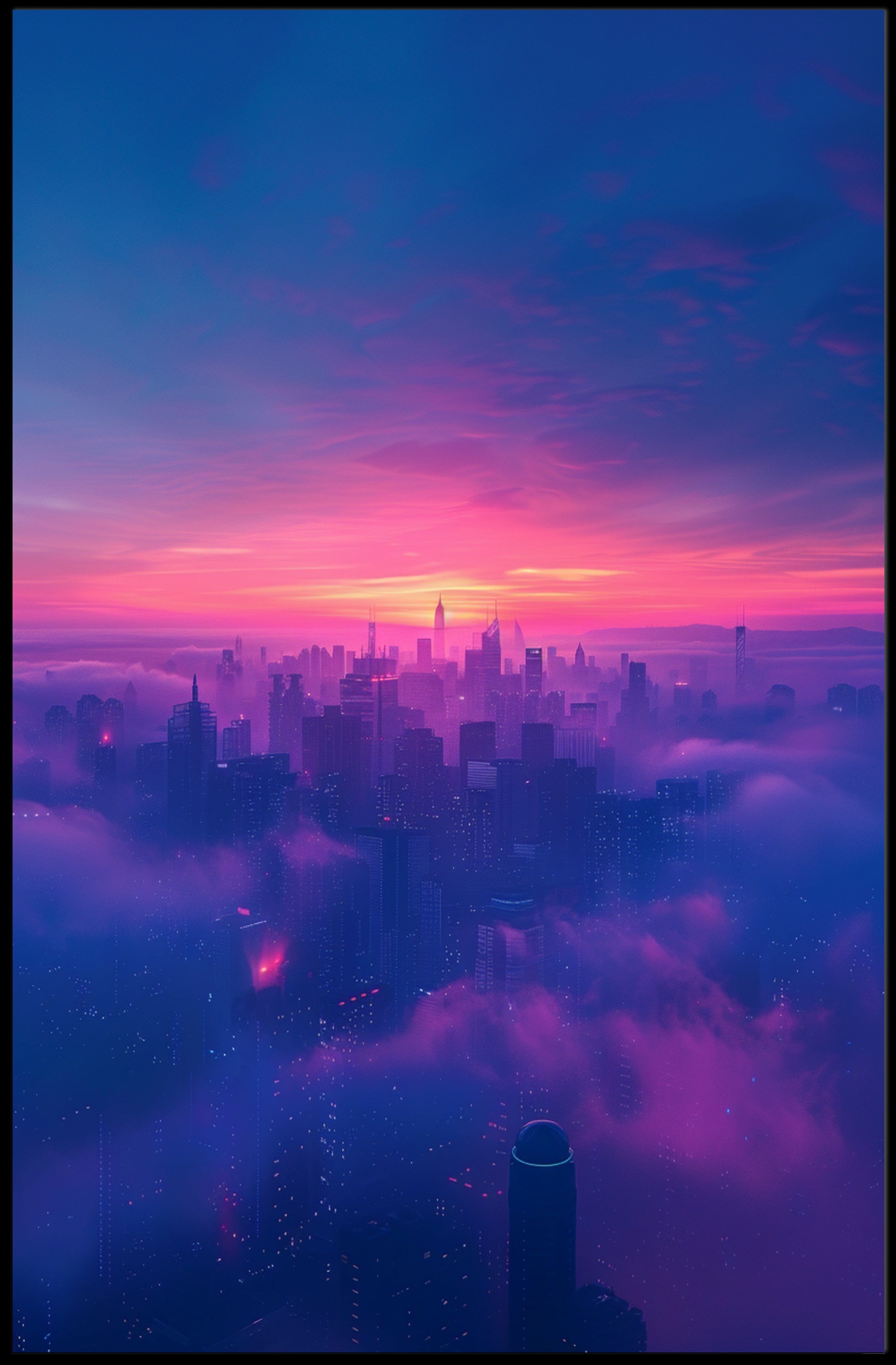 Futuristic Twilight Cityscape Urban or Cityscape Poster PosterGoat