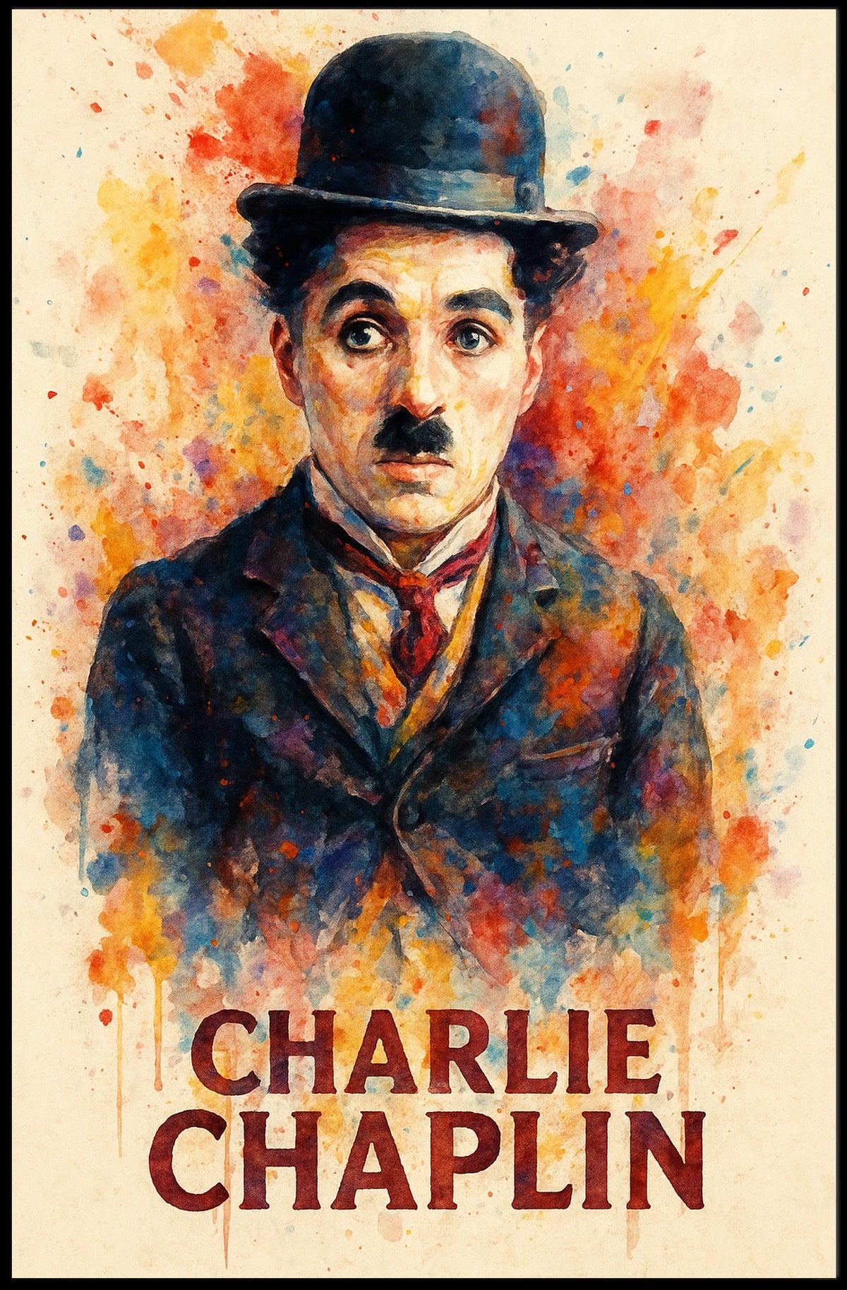 Charlie Chaplin Watercolor Vintage Art Poster Print