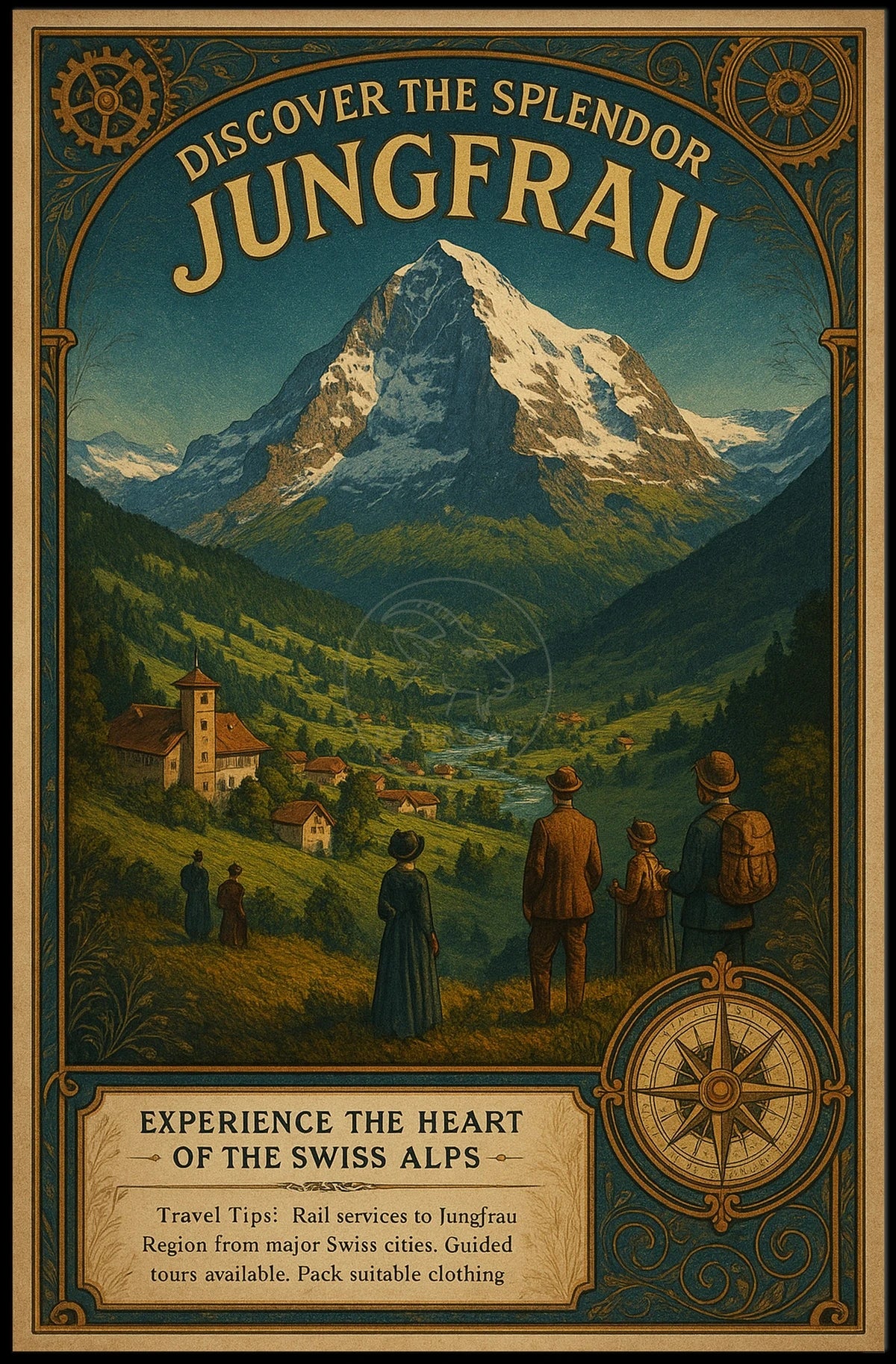 Travel to Jungfrau: Vintage Swiss Alps Travel Poster