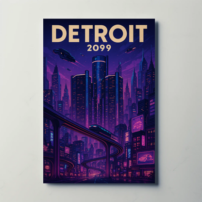 Detroit 2099: A Neon Dream Travel Poster