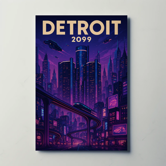 Detroit 2099: A Neon Dream Travel Poster