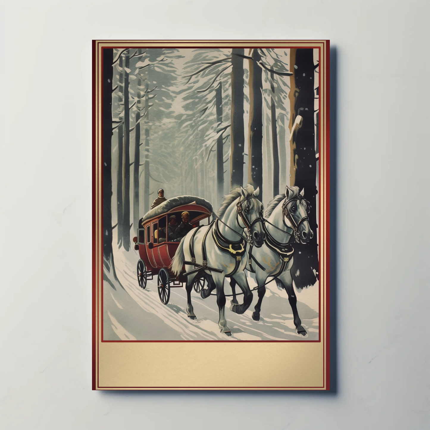 Horse Carriage Through Snowy Forest Travel Poster