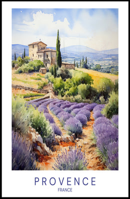 Provence Countryside Watercolor Art for Idyllic Landscape Poster PosterGoat