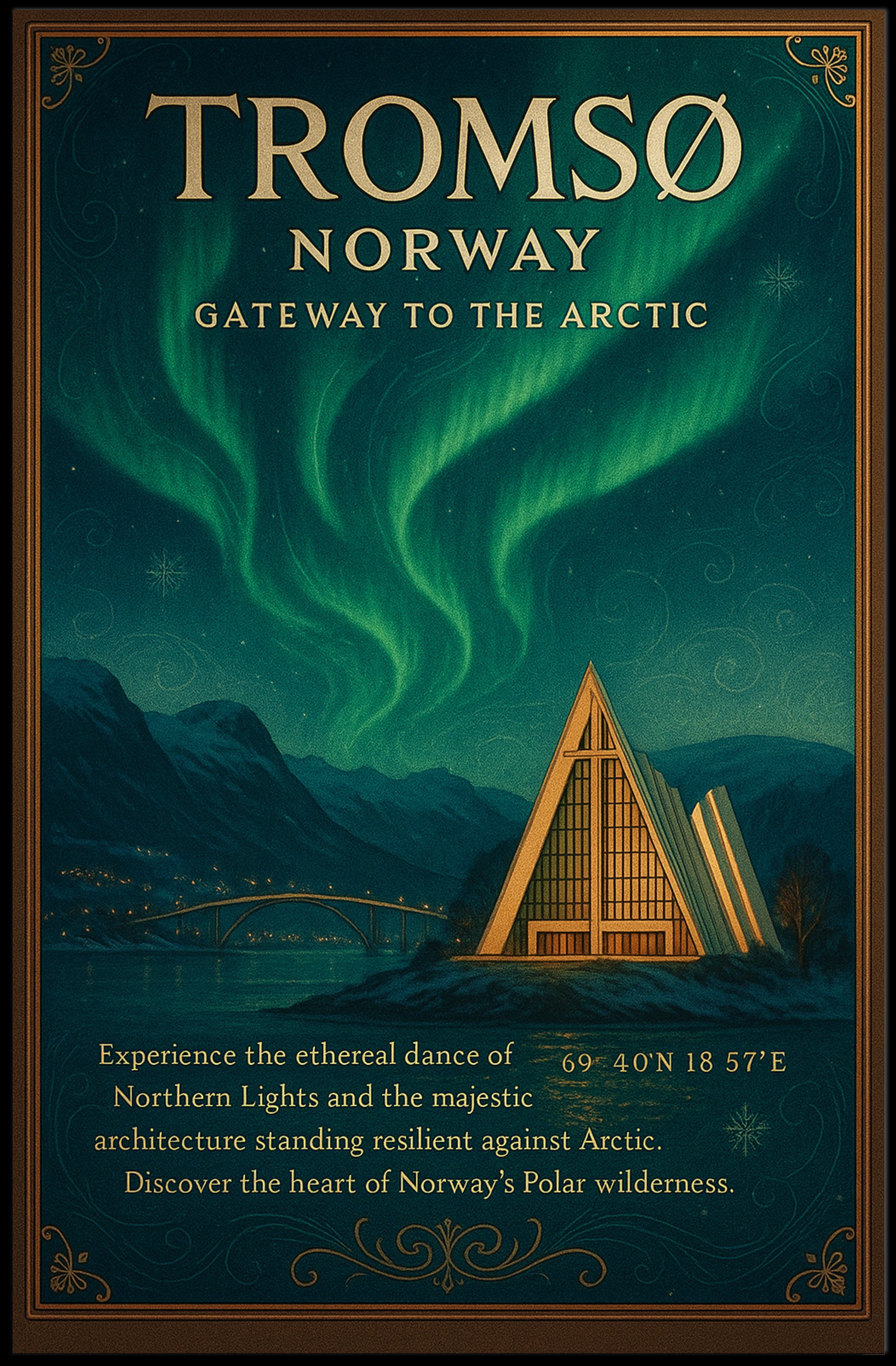 Tromso Northern Lights Poster Vintage Travel Print