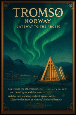 Tromso Northern Lights Poster Vintage Travel Print
