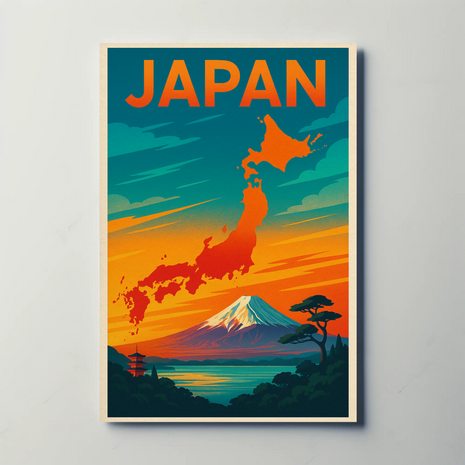 Japan Travel Art: Vibrant Cultural Landmarks Travel Poster