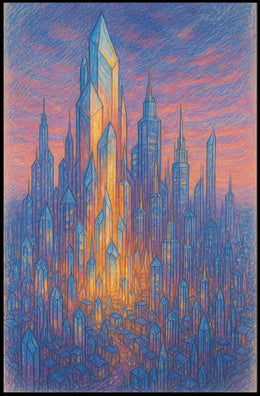 Vibrant Abstract Cityscape Futuristic Sci-Fi Poster