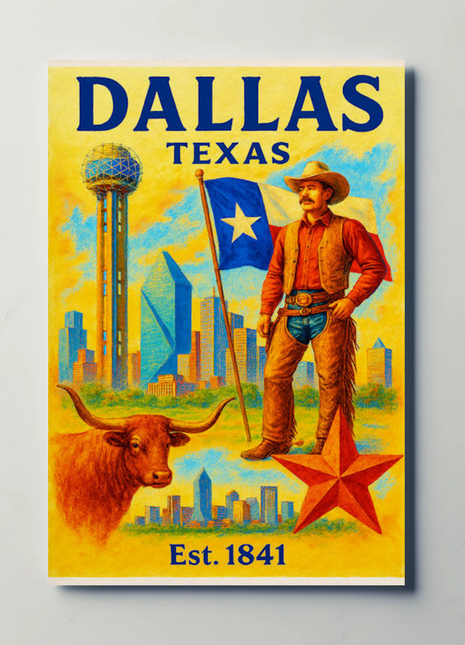 Dallas Texas Cowboy Skyline Star Travel Poster