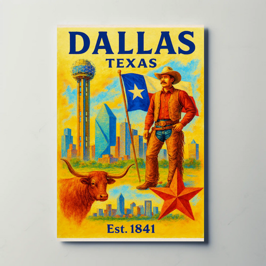 Dallas Texas Cowboy Skyline Star Travel Poster