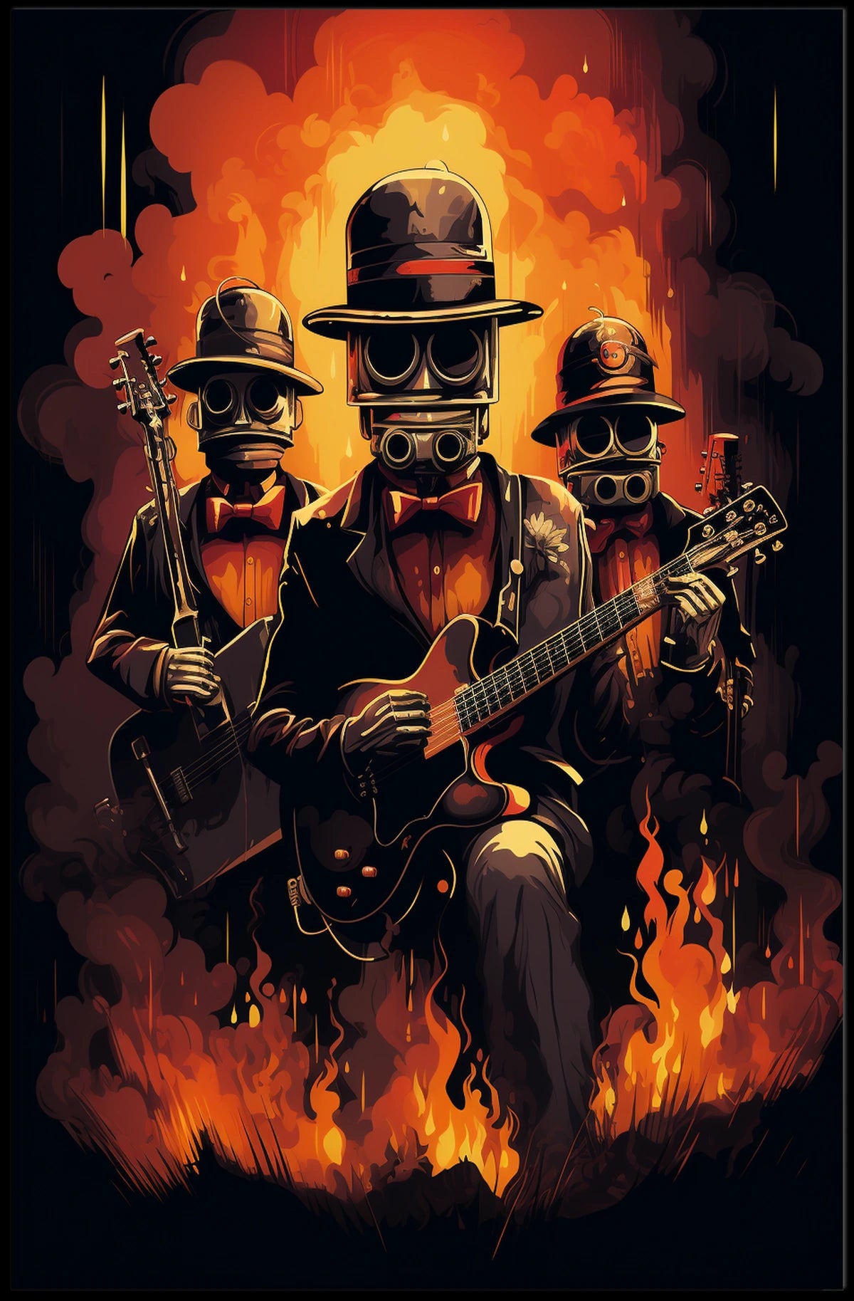 Inferno Groove Fiery Cyberpunk Trio Music Poster
