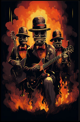 Inferno Groove Fiery Cyberpunk Trio Music Poster