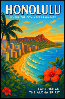 Honolulu Where the City Meets Paradise Poster