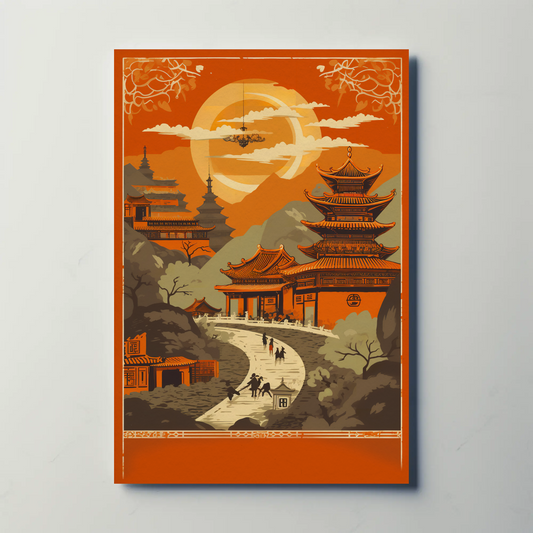 Ancient Chinese Temples Mountain Trail Travel Poster