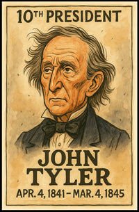 John Tyler 10th President of the United States Exaggerated Cartoon Sketch Poster
