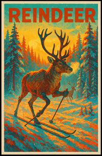 Reindeer Skiing Adventure Poster