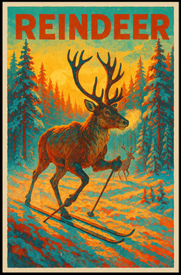 Reindeer Skiing Adventure Poster