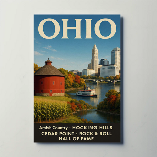 Ohio Scenic River Ferry Rural Landscape Americana Travel Poster