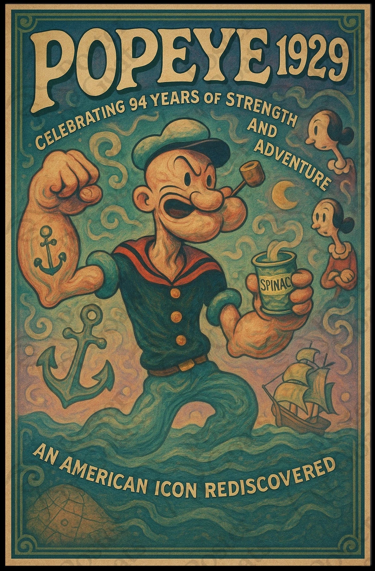Popeye 94th Anniversary Vintage Pop Culture Poster