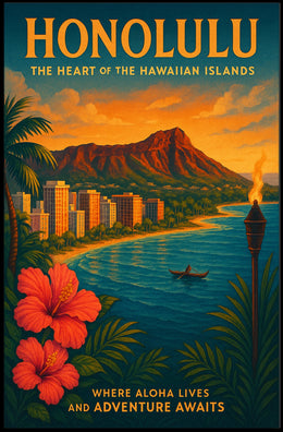 Honolulu Vintage Travel Poster Tropical Adventure Art Print