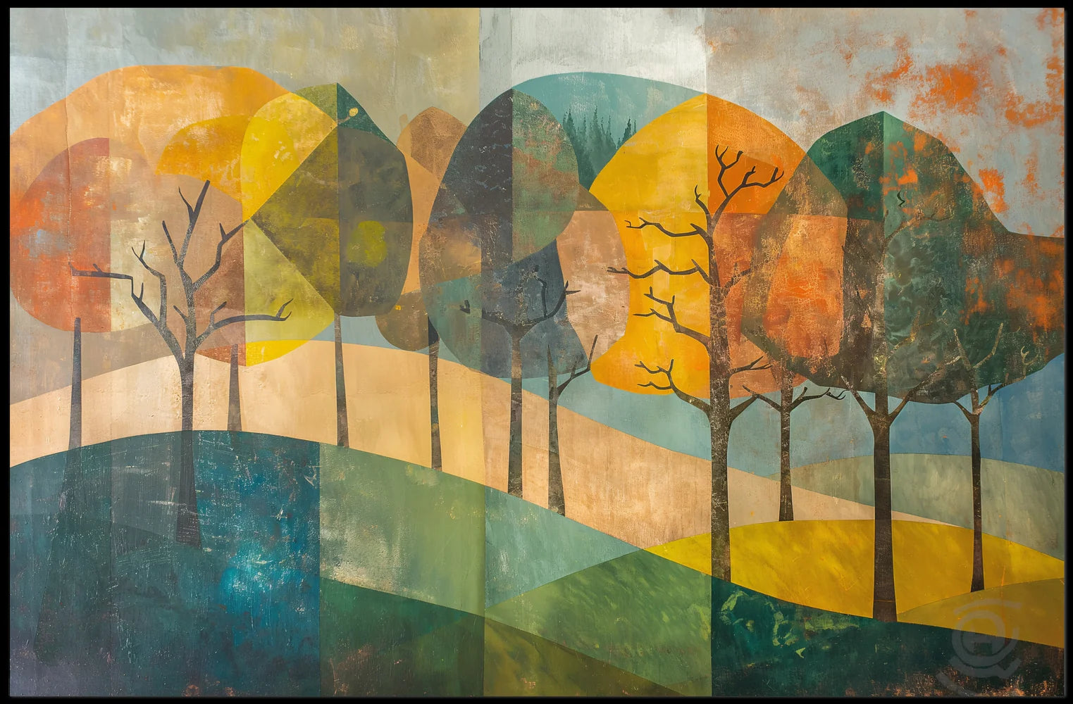 Abstract Seasonal Forest Landscape Geometric Art Poster