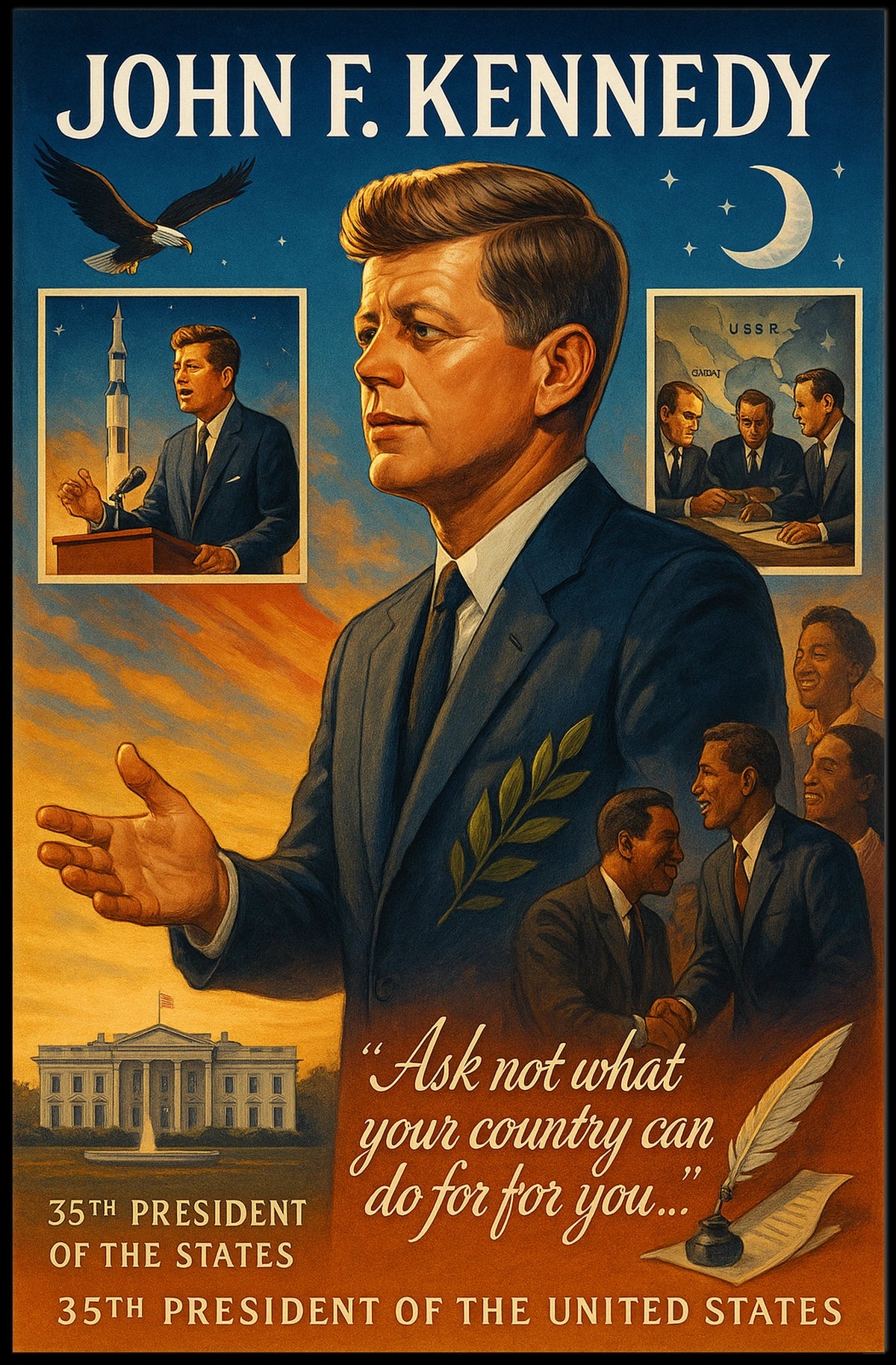 John F. Kennedy Vintage Patriotic Leadership Poster