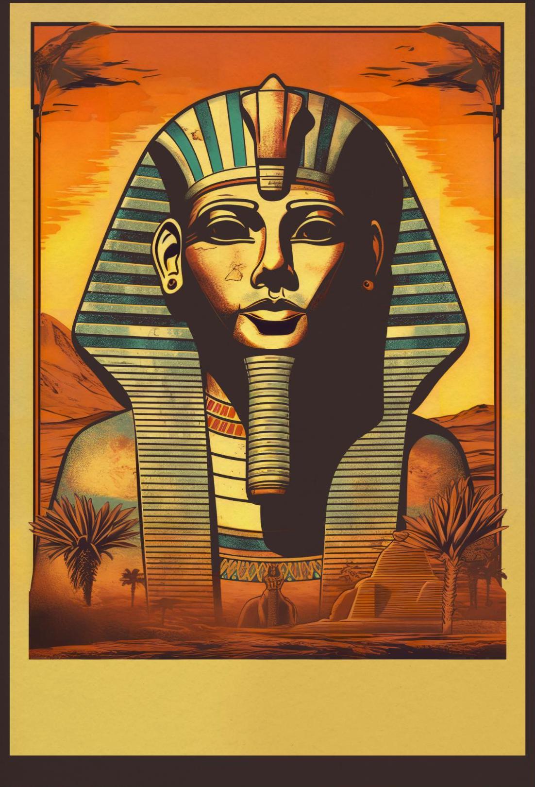 Egyptian Pharaoh Head Sphinx Desert Pyramids Travel Poster