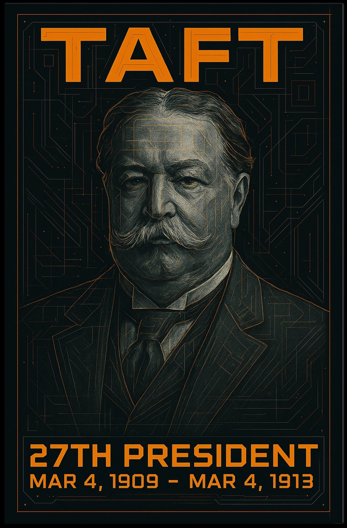 William Howard Taft 27th President of the United States Techno Schematic Poster