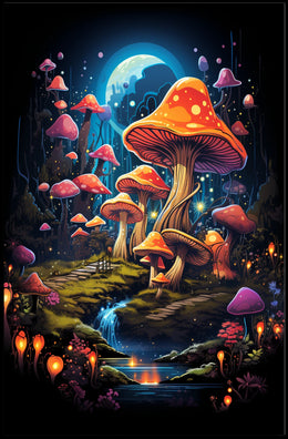 Enchanted Moonlit Mushroom Fantasy Art Poster
