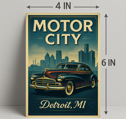Motor City Detroit Vintage Poster Art Print PosterGoat