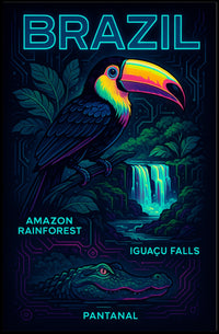 Brazilian Wildlife Adventure: Neon Rainforest Art Poster