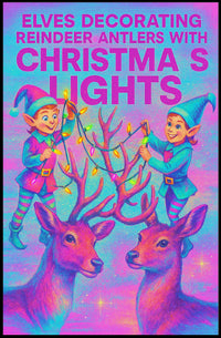 Elves Decorating Reindeer Antlers Poster