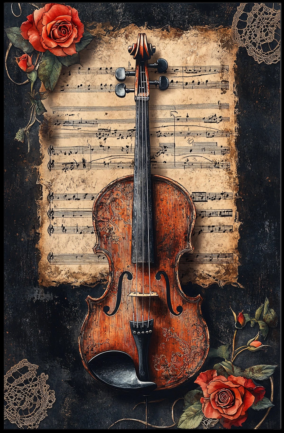 Violin and Sheet Music Classic Cultural or Heritage Poster
