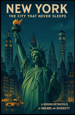 New York City Downtown Skyline Poster Modern Wall Art