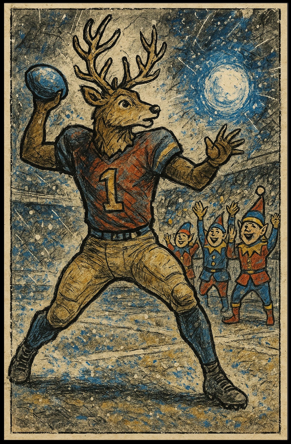 Reindeer Quarterback In A Winter Poster