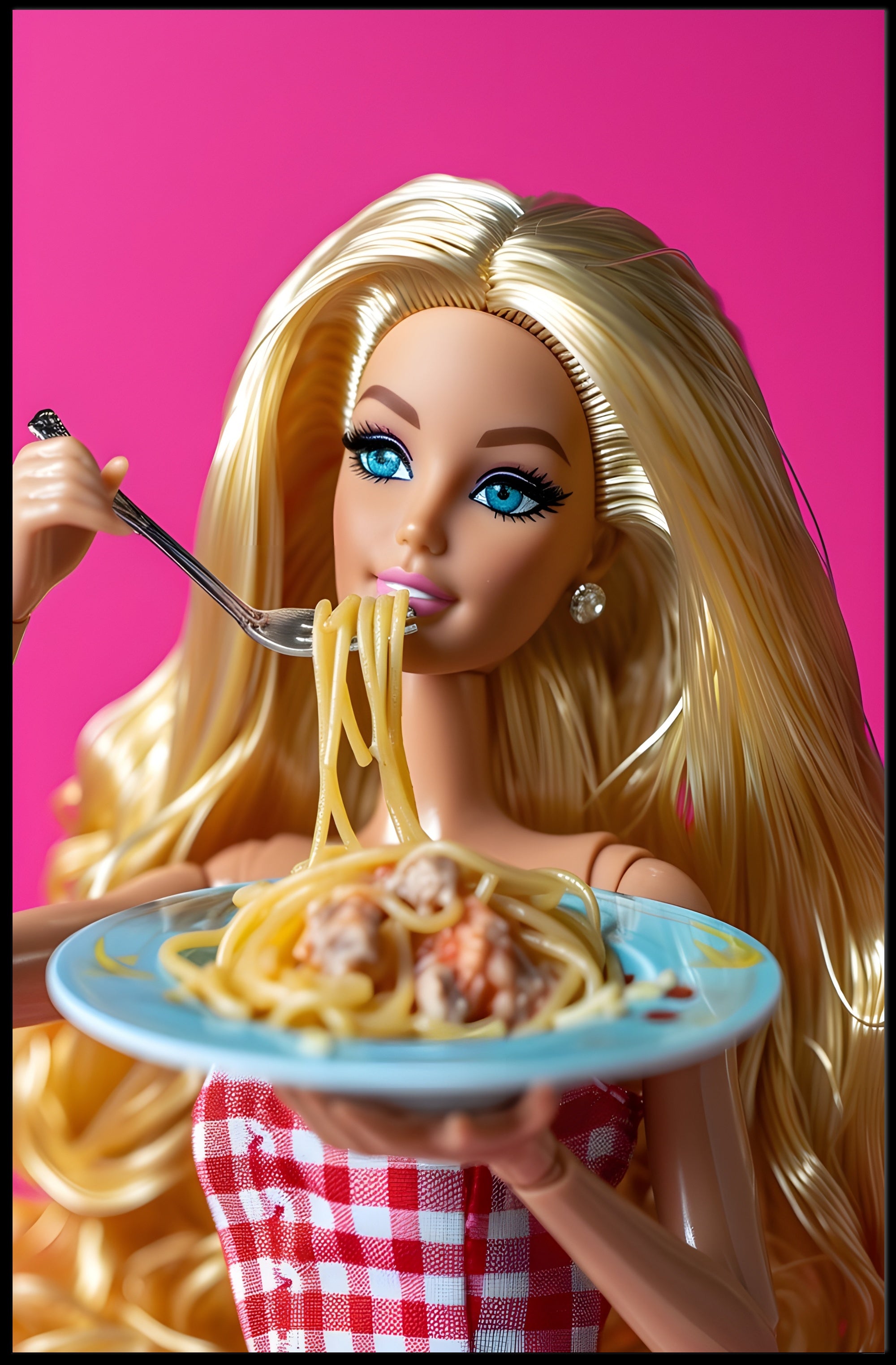 Doll Dining Delight: Quirky Fun Pop Culture Poster PosterGoat