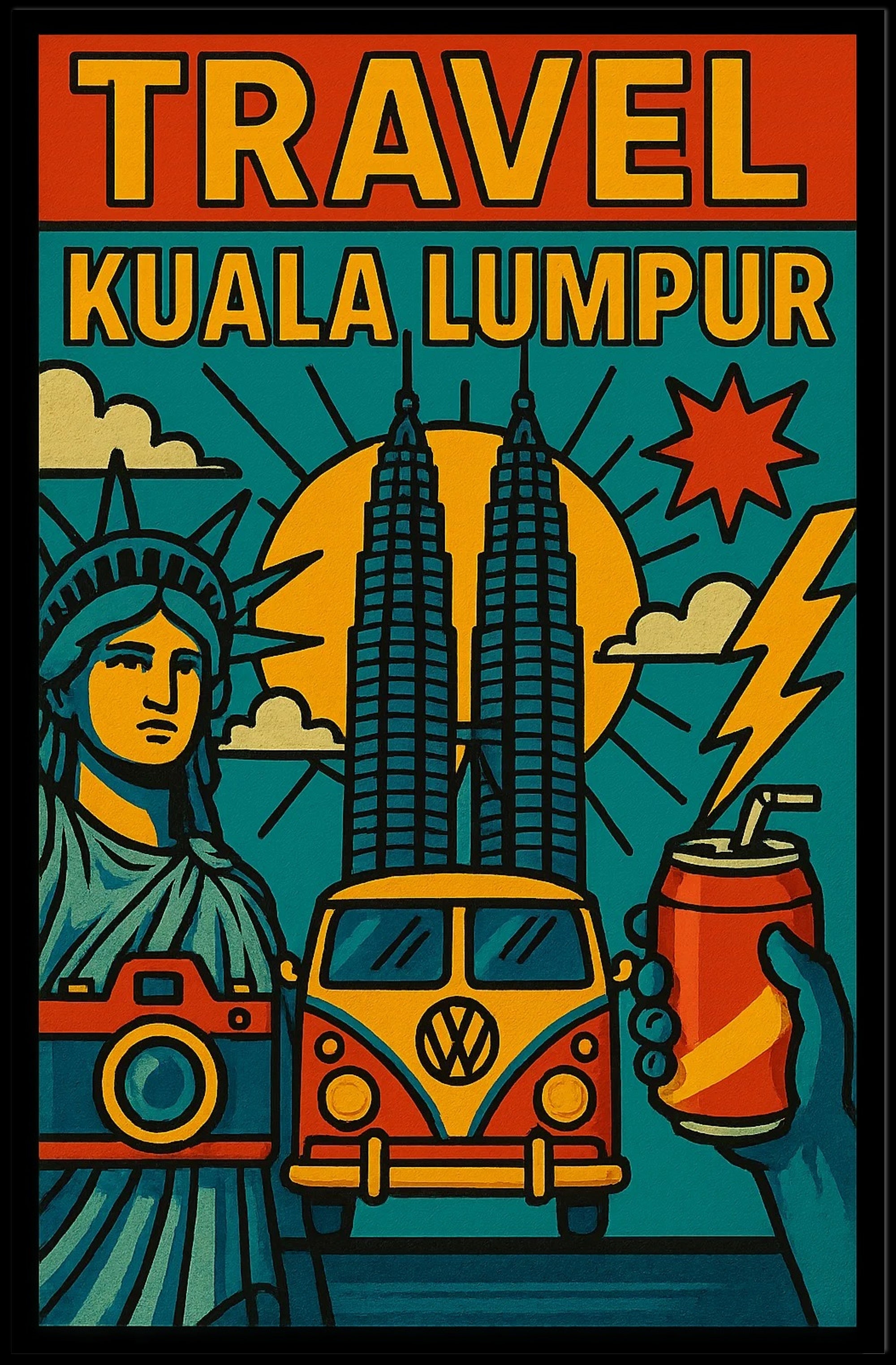 Kuala Lumpur Adventure Retro Travel Poster
