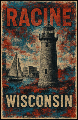 Racine Wisconsin Lighthouse Coastal Watercolor Poster
