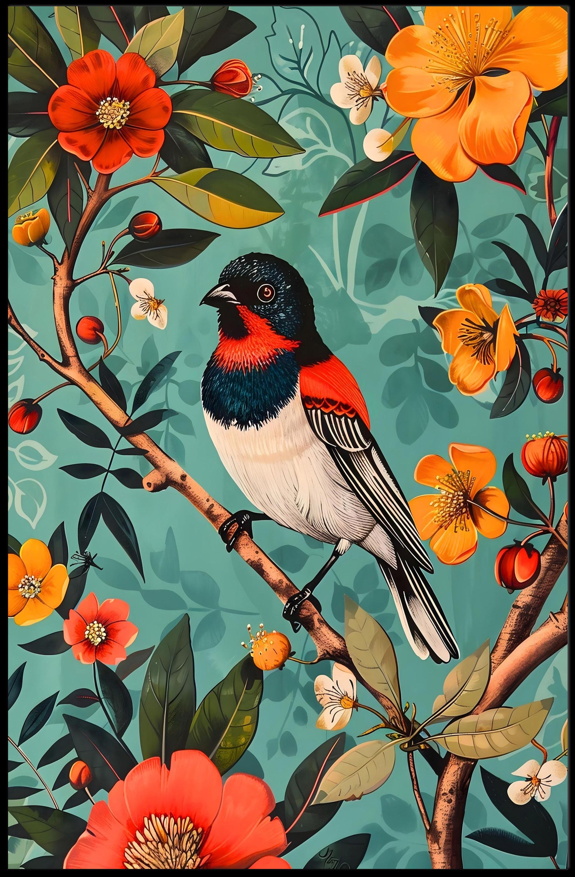 Vibrant Nature Wall Art Print with Flowers
