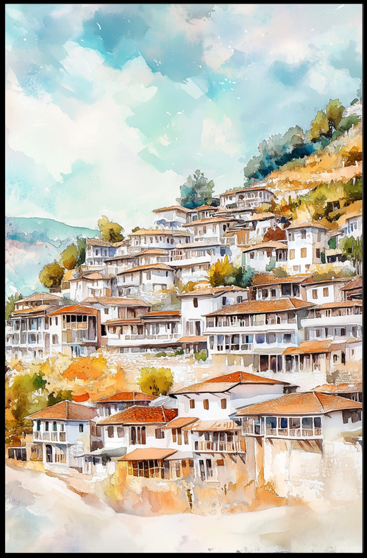 Albania Berat Old Town White Houses View Poster