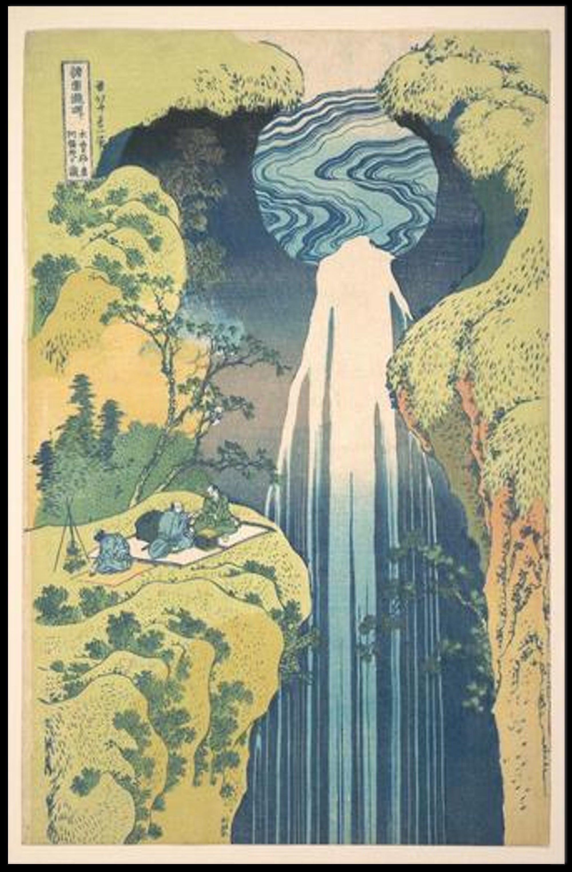 Serene Waterfall Scene: Traditional Japanese Woodblock Print Poster