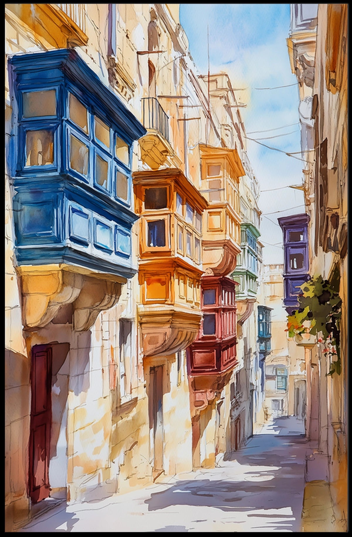 Malta Valletta Historic Street View Poster