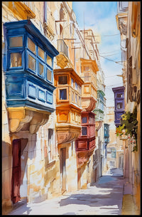 Malta Valletta Historic Street View Poster