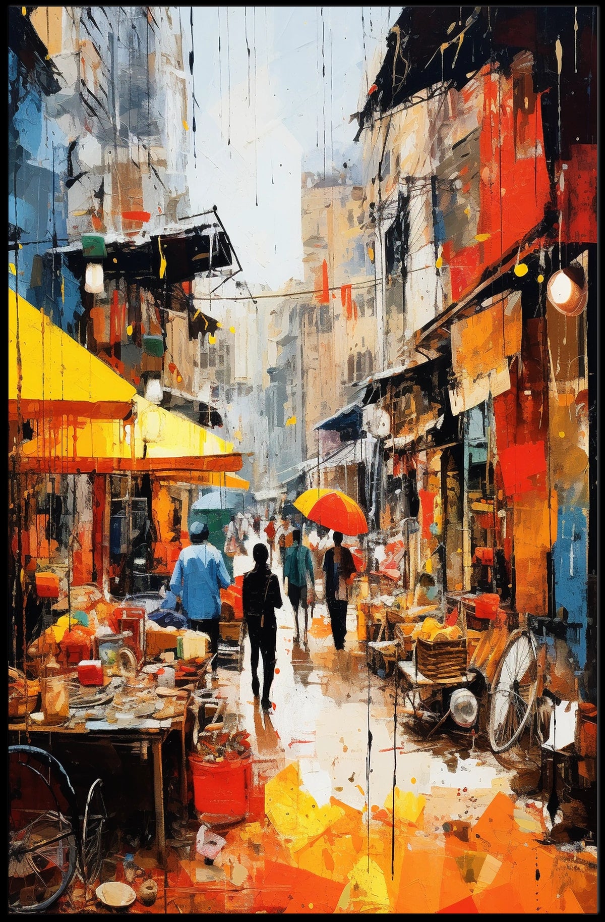 Vibrant Modern Asian Street Market Scene - Cultural Poster