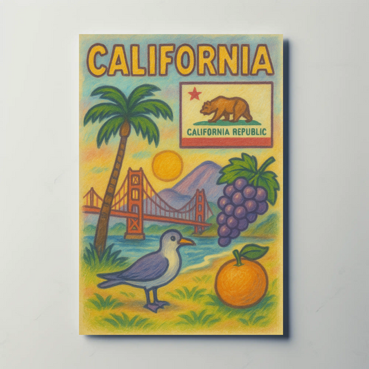 California Golden Gate Grapes Seagull Travel Poster