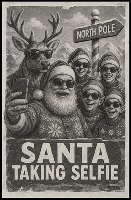 Santa Selfie Retro Poster: North Pole Fun