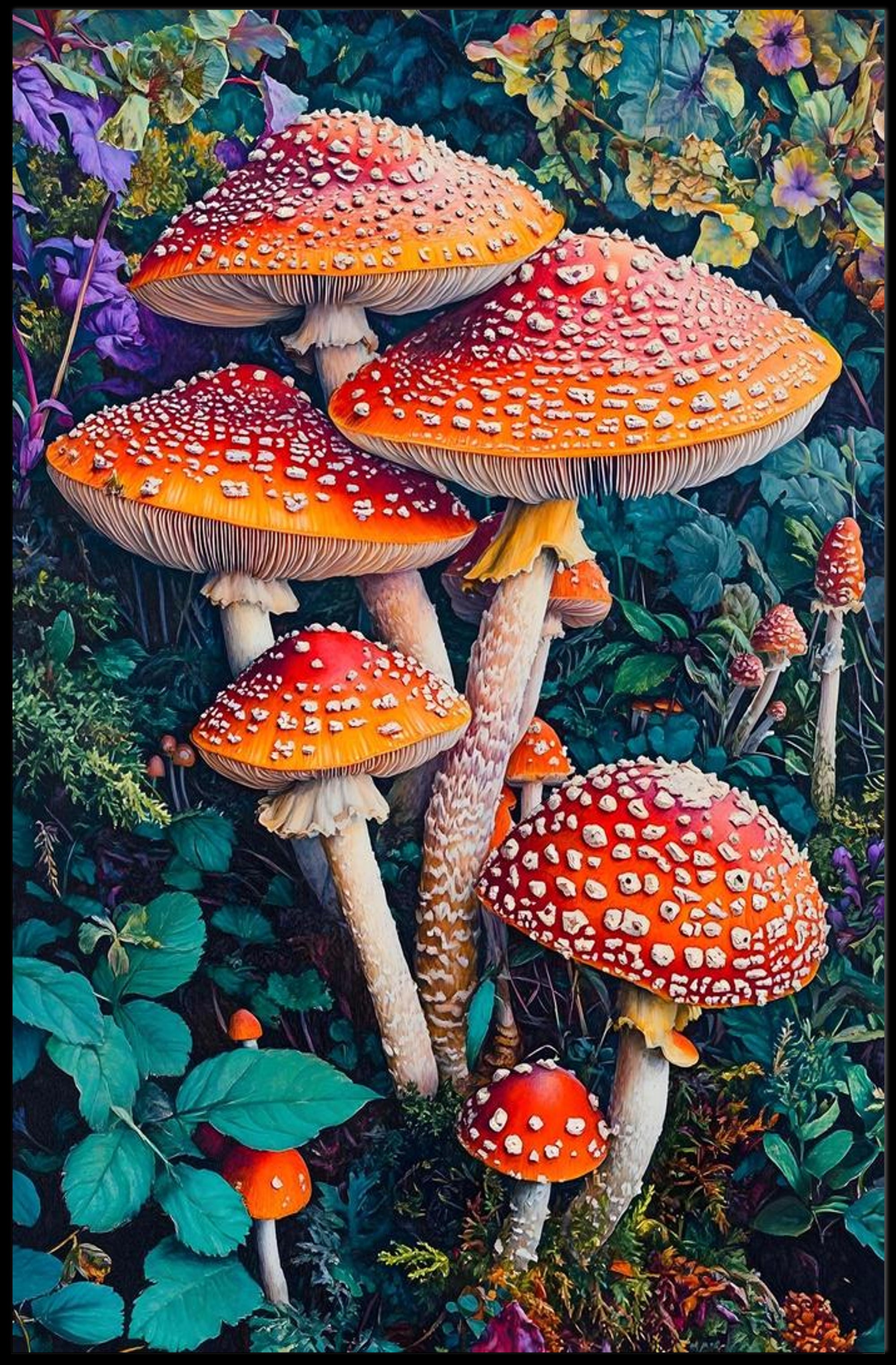 Vibrant Mushroom Illustration Enchanting Fantasy or Mythology Poster