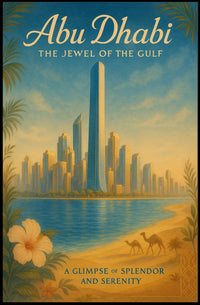 Abu Dhabi Cityscape with Camels Travel Poster