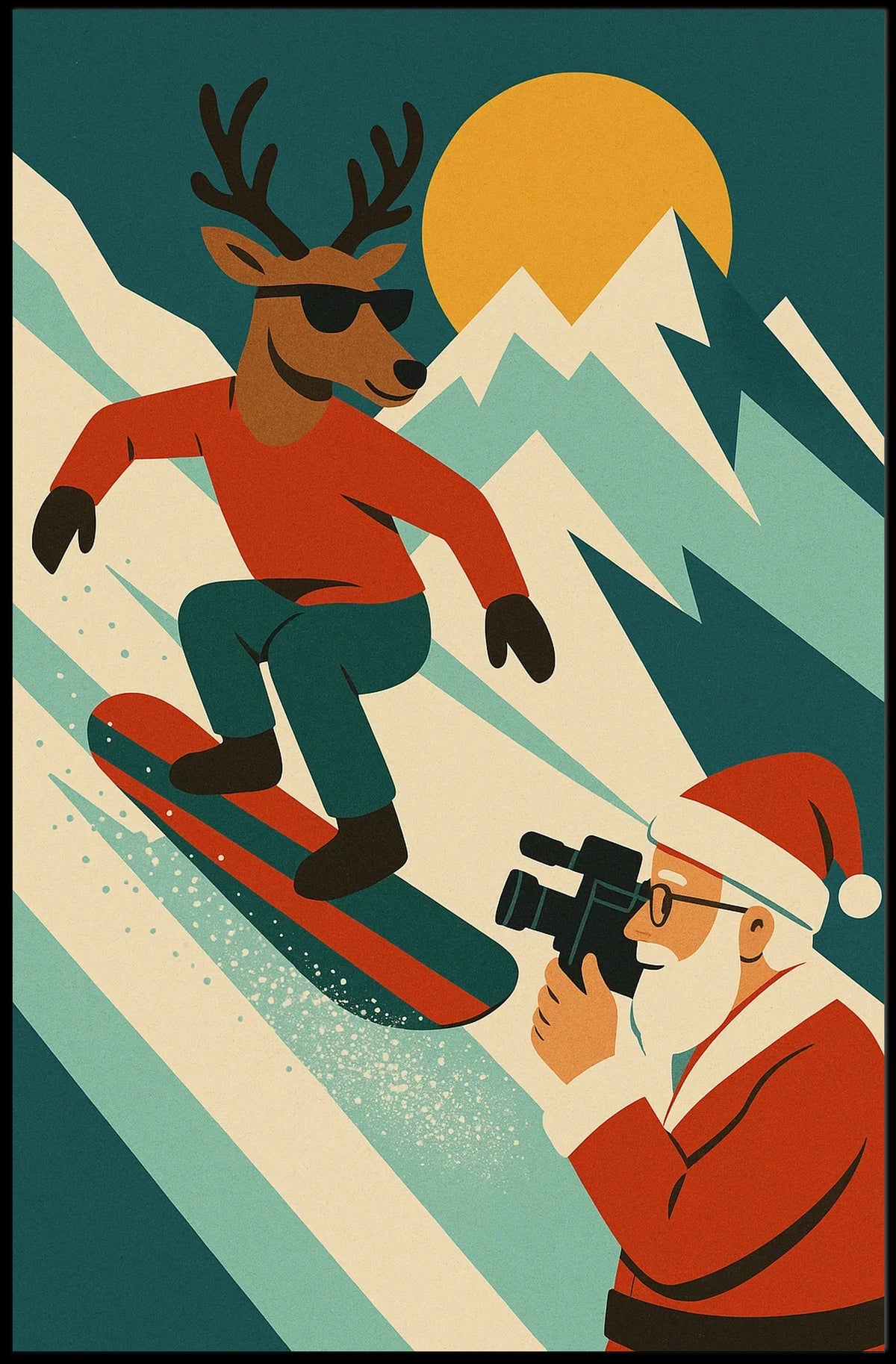 Holiday Adventure Snowboarding Reindeer Poster